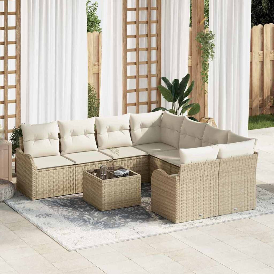 vidaXL Tuin Sofa Set 9 pcs Beige en Crème Poly Riet en Staal en Glas vidaXL Tuin Sofa Set 9 pcs Beige en Crème Poly Riet en Staal en Glas afbeelding 1