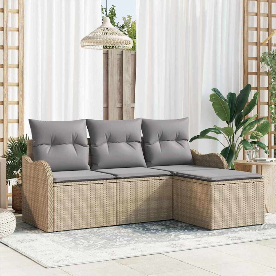 vidaXL Tuin Sofa Set met opslag 4 pcs Beige poly rattan afbeelding 1