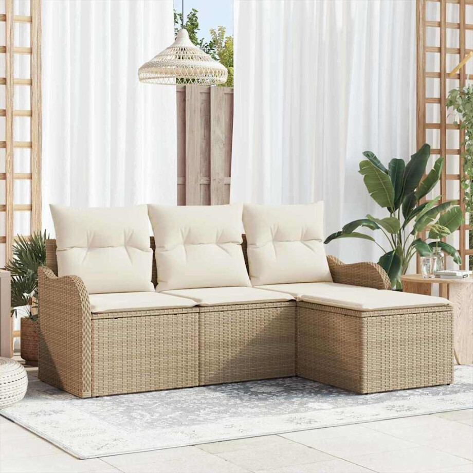 vidaXL Tuin Sofa Set met opslag 4 pcs Beige poly rattan vidaXL Tuin Sofa Set met opslag 4 pcs Beige poly rattan afbeelding 1