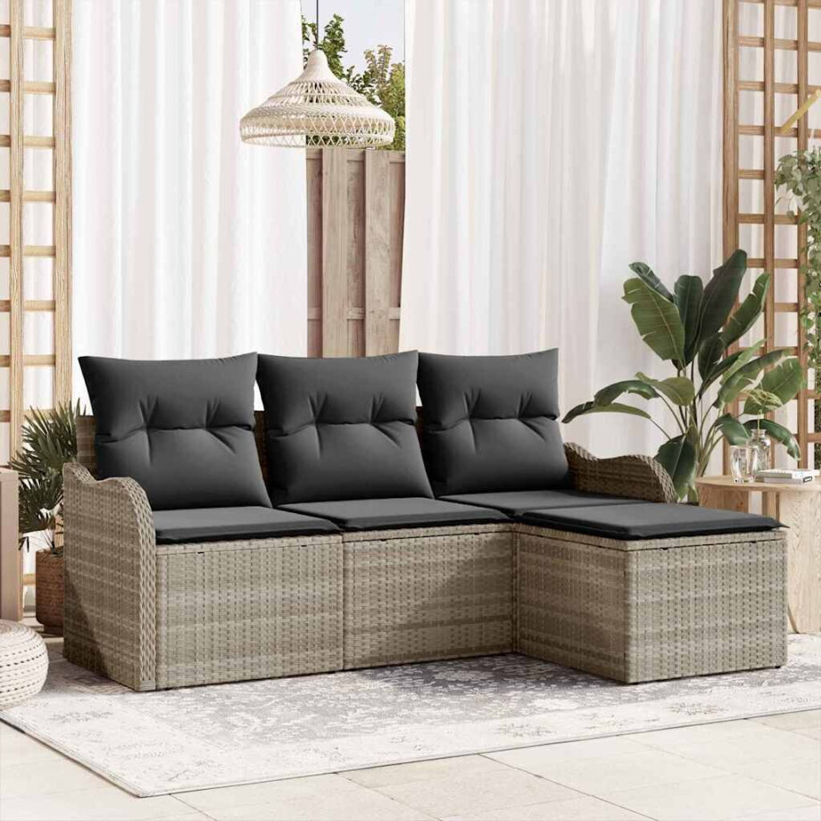 vidaXL Tuin Sofa Set met opslag 4 pcs Lichtgrijs poly rattan afbeelding 1