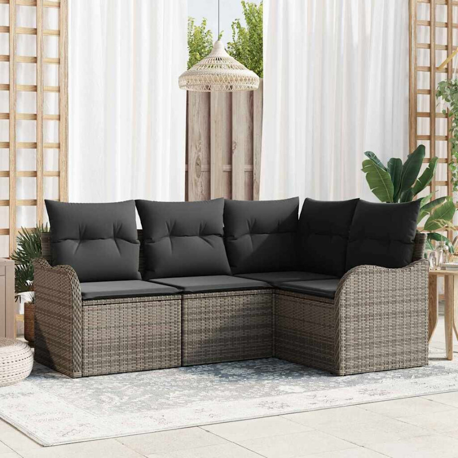 vidaXL Tuin Sofa Set met opslag 4 pcs Grijs poly rattan afbeelding 1
