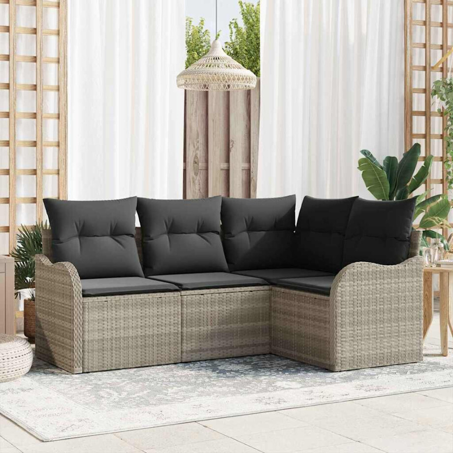 vidaXL Tuin Sofa Set met opslag 4 pcs Lichtgrijs poly rattan afbeelding 1