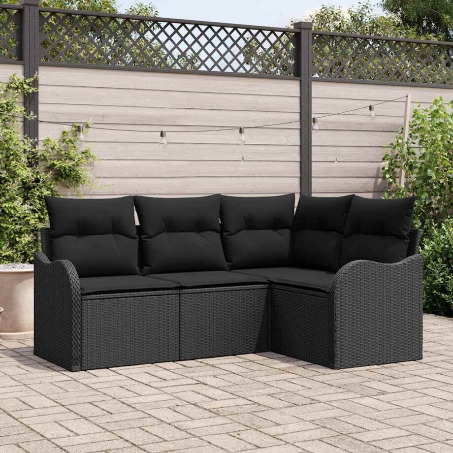 vidaXL Tuin Sofa Set met opslag 4 pcs Zwart poly rattan afbeelding 1