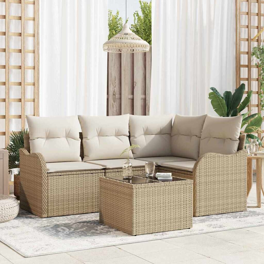 vidaXL Tuin Sofa Set met opslag 5 pcs Bruin poly rattan afbeelding 1