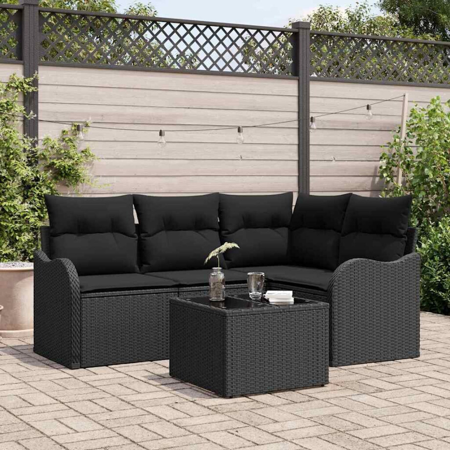vidaXL Tuin Sofa Set met opslag 5 pcs Beige poly rattan afbeelding 1