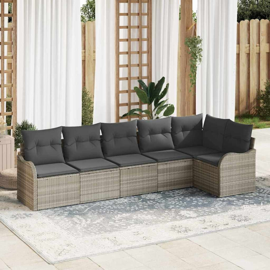 vidaXL Tuin Sofa Set met kussen met opslag 6 pcs Lichtgrijs Poly riet vidaXL Tuin Sofa Set met kussen met opslag 6 pcs Lichtgrijs Poly riet afbeelding 1