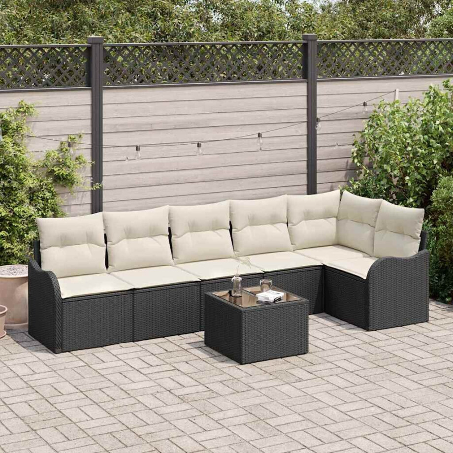 vidaXL Tuin Sofa Set met kussen met opslag 7 pcs Bruin Poly riet afbeelding 1