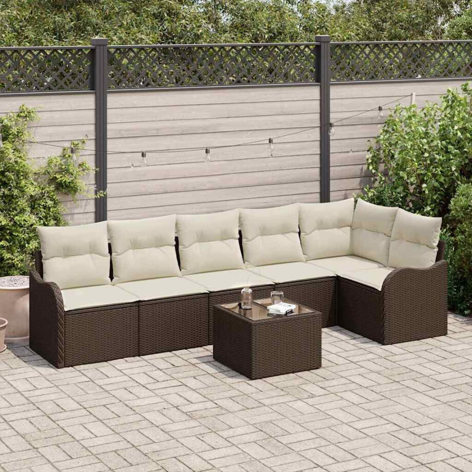 vidaXL Tuin Sofa Set met opslag 7 pcs Grijs poly rattan afbeelding 1
