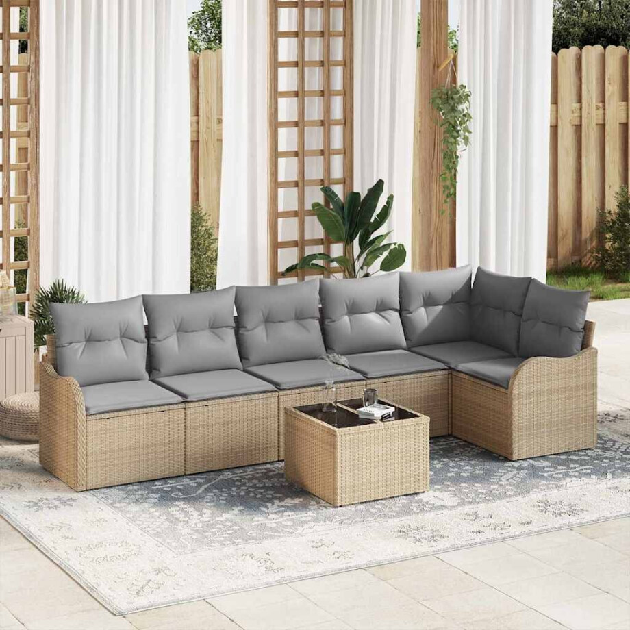 vidaXL Tuin Sofa Set met kussen met opslag 7 pcs Zwart Poly riet afbeelding 1