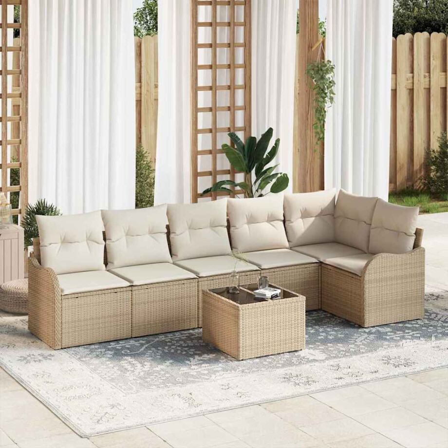 vidaXL Tuin Sofa Set met kussen met opslag 7 pcs Bruin Poly riet afbeelding 1