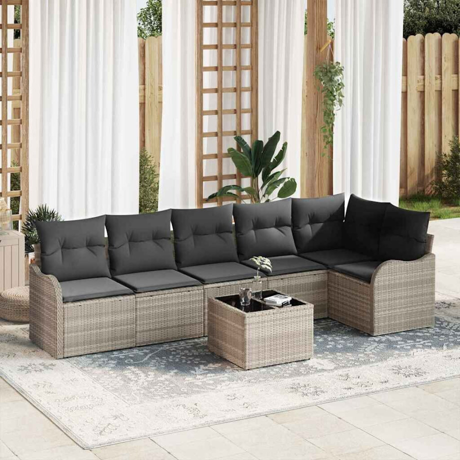 vidaXL Tuin Sofa Set met kussen met opslag 7 pcs Grijs Poly riet vidaXL Tuin Sofa Set met kussen met opslag 7 pcs Grijs Poly riet afbeelding 1