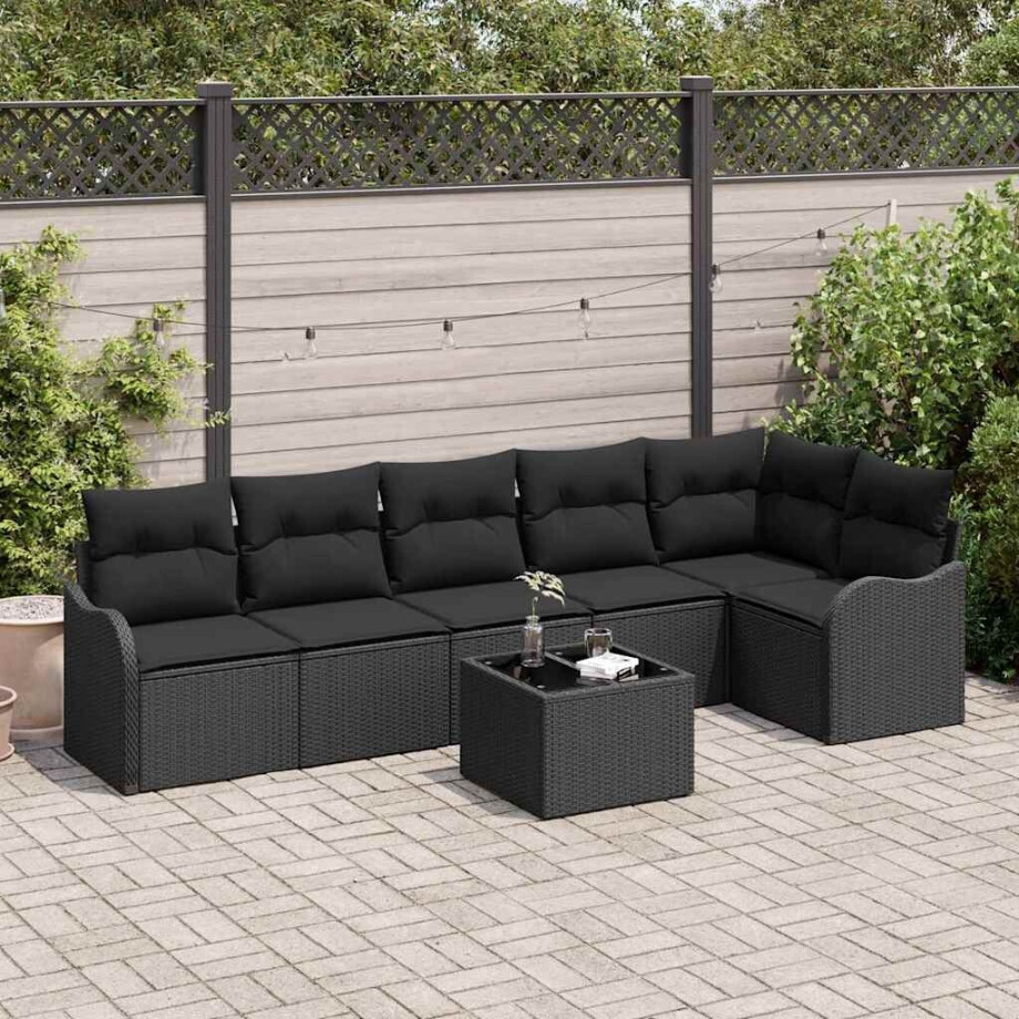 vidaXL Tuin Sofa Set met kussen met opslag 7 pcs Beige Poly riet afbeelding 1