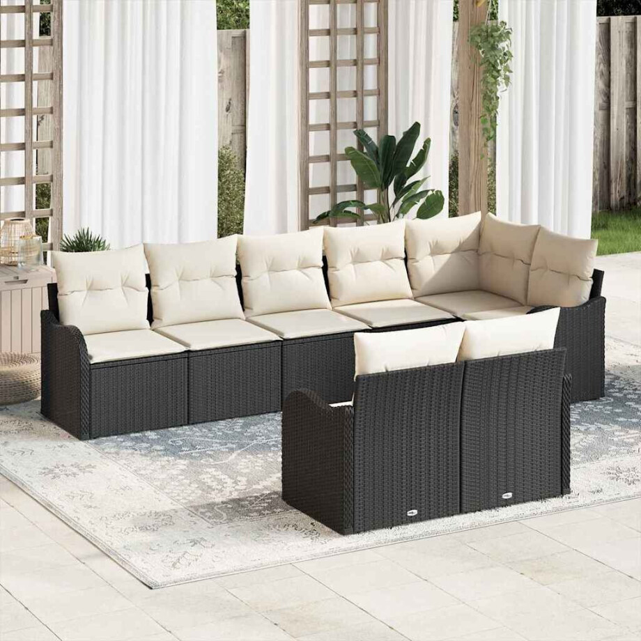 vidaXL Tuin Sofa Set met opslag 8 pcs Zwart en Wit poly rattan afbeelding 1