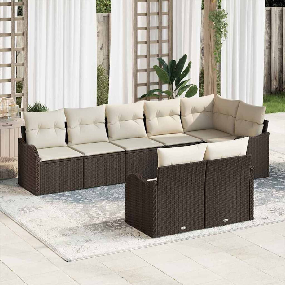 vidaXL Tuin Sofa Set met kussen 8 pcs Bruin en wit Poly riet afbeelding 1