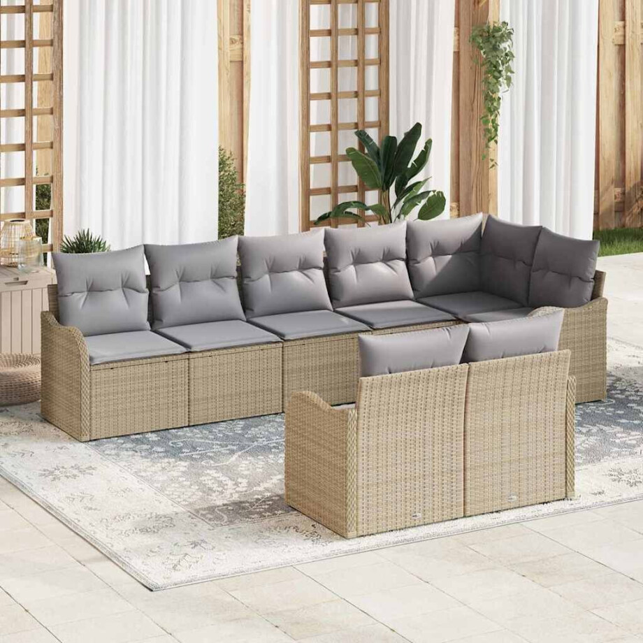vidaXL Tuin Sofa Set met opslag 8 pcs Beige en Licht Grijs poly rattan afbeelding 1