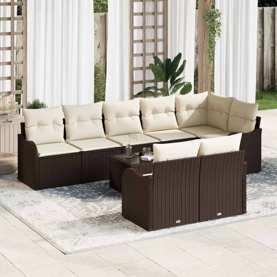 vidaXL Tuin Sofa Set met kussen 9 pcs Bruin en wit Poly riet vidaXL Tuin Sofa Set met kussen 9 pcs Bruin en wit Poly riet afbeelding 1