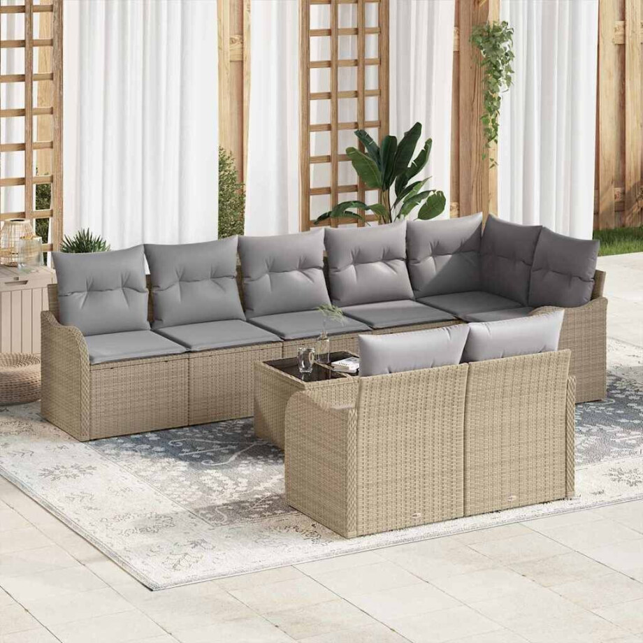 vidaXL Tuin Sofa Set met kussen 9 pcs beige en lichtgrijs Poly riet afbeelding 1