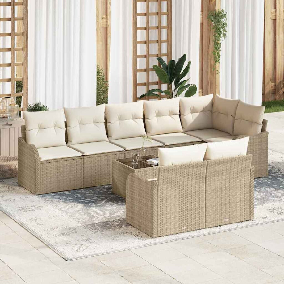 vidaXL Tuin Sofa Set met opslag 9 pcs Beige en Wit poly rattan afbeelding 1