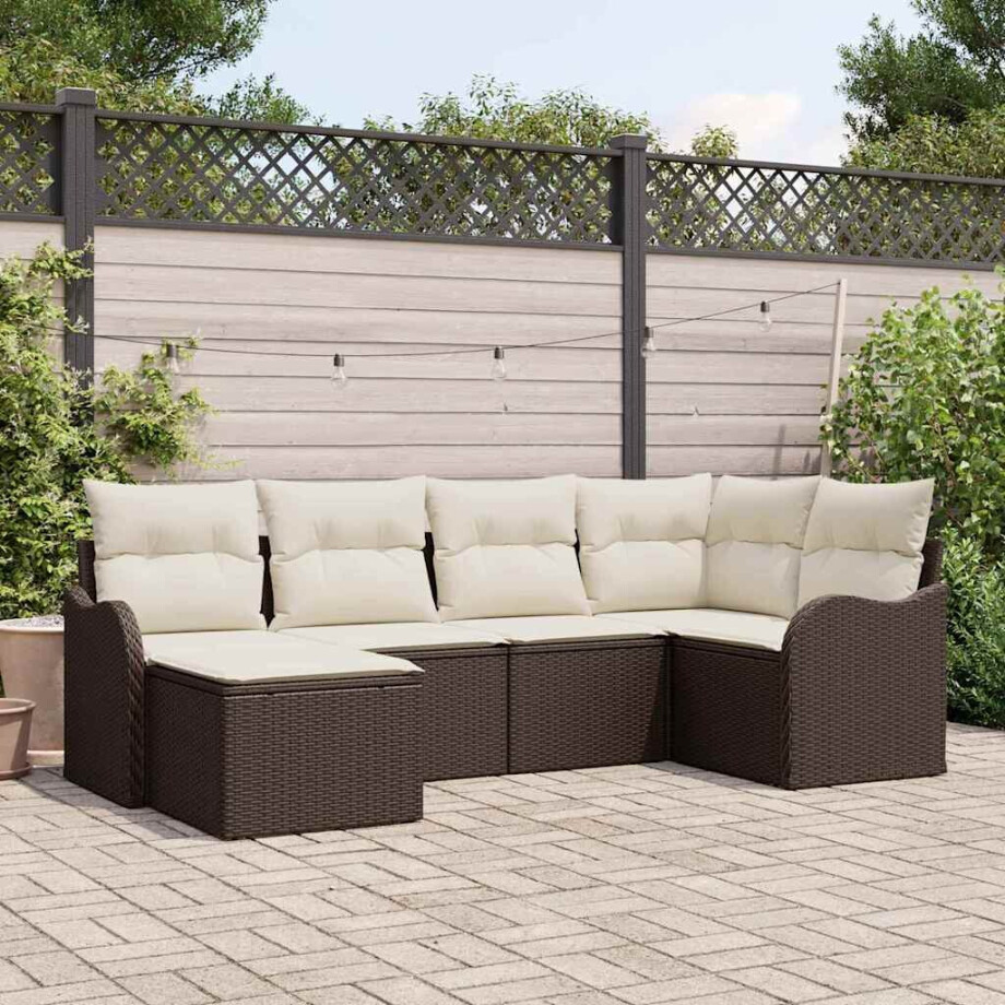 vidaXL Tuin Sofa Set met kussen 6 pcs Bruin en wit Poly riet afbeelding 1
