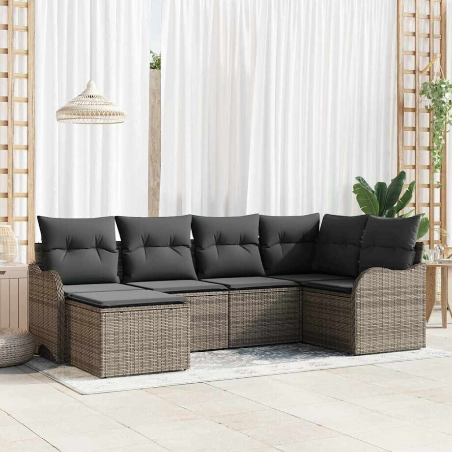 vidaXL Tuin Sofa Set met kussen 6 pcs Grijs Poly riet afbeelding 1