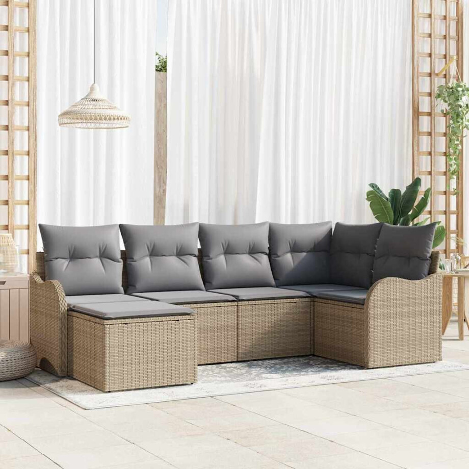 vidaXL Tuin Sofa Set met kussen 6 pcs beige en lichtgrijs Poly riet afbeelding 1