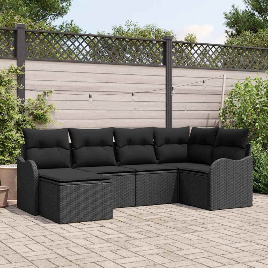 vidaXL Tuin Sofa Set met kussen 6 pcs Zwart Poly riet afbeelding 1