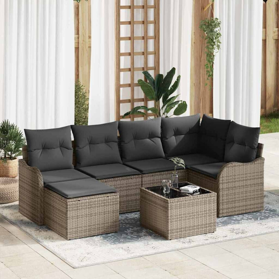 vidaXL Tuin Sofa Set met kussen 7 pcs Grijs Poly riet afbeelding 1