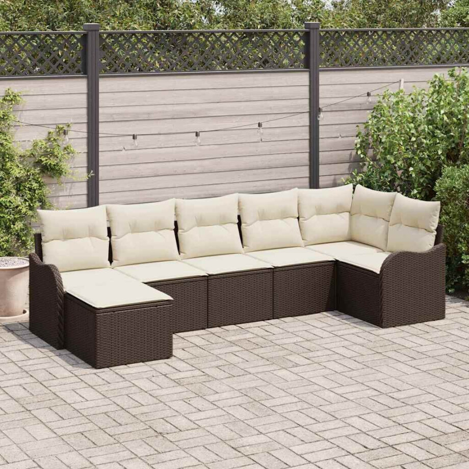 vidaXL Tuin Sofa Set met kussen 7 pcs Bruin en wit Poly riet vidaXL Tuin Sofa Set met kussen 7 pcs Bruin en wit Poly riet afbeelding 1