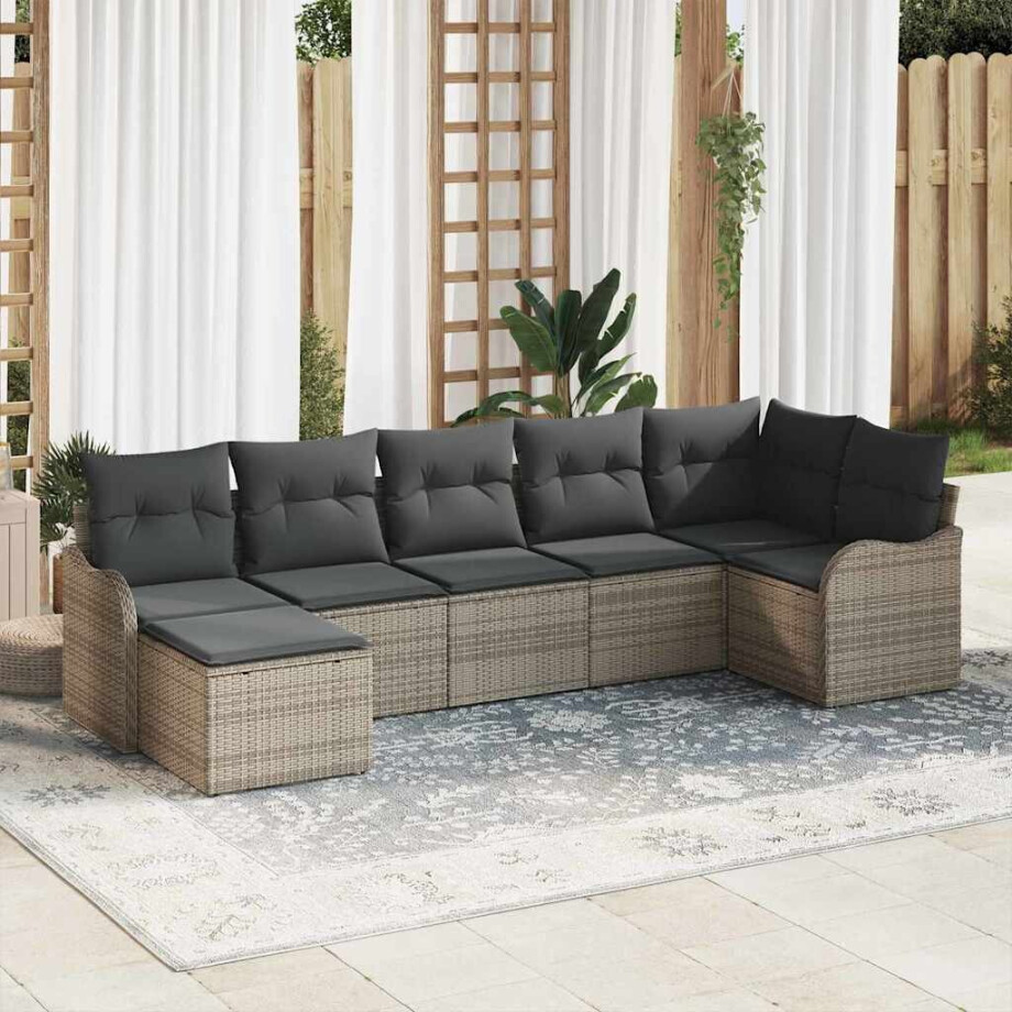 vidaXL Tuin Sofa Set met opslag 7 pcs Grijs poly rattan afbeelding 1