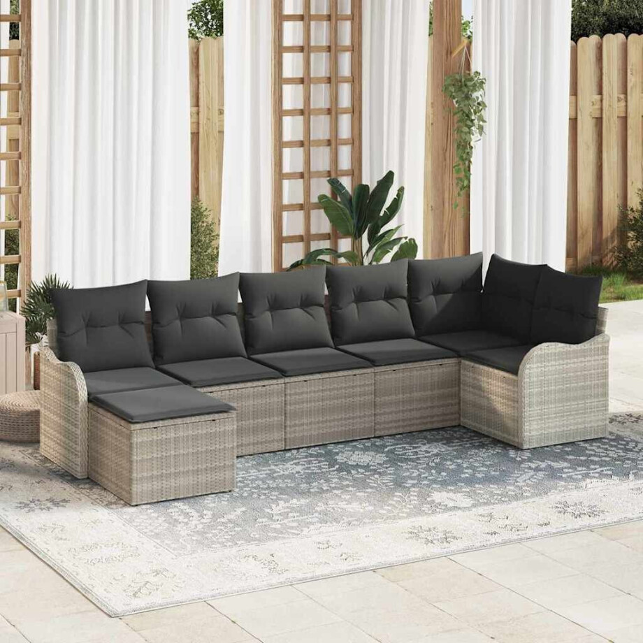 vidaXL Tuin Sofa Set met kussen 7 pcs Lichtgrijs Poly riet afbeelding 1