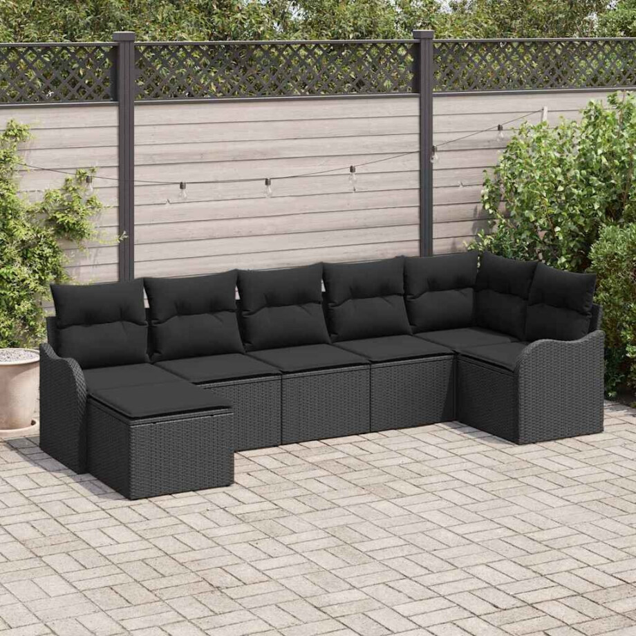 vidaXL Tuin Sofa Set met kussen 7 pcs Zwart Poly riet afbeelding 1