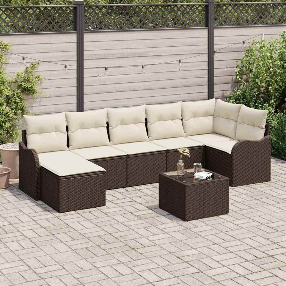 vidaXL Tuin Sofa Set met kussen 8 pcs Bruin en wit Poly riet vidaXL Tuin Sofa Set met kussen 8 pcs Bruin en wit Poly riet afbeelding 1