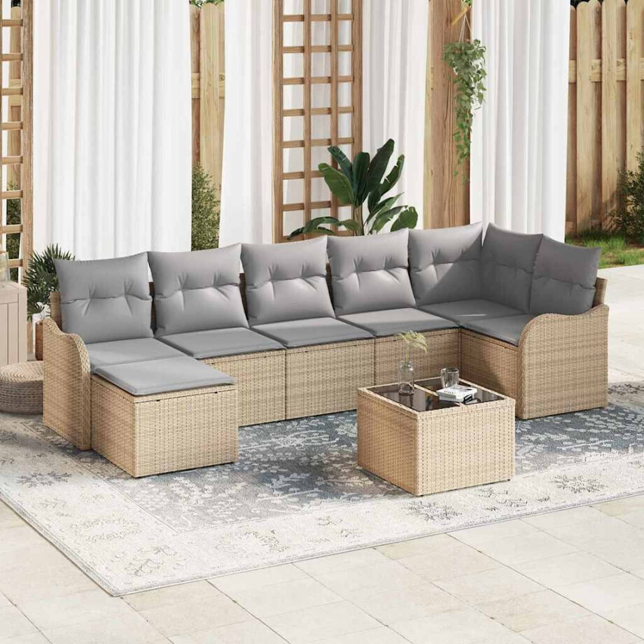 vidaXL Tuin Sofa Set met kussen 8 pcs beige en lichtgrijs Poly riet afbeelding 1