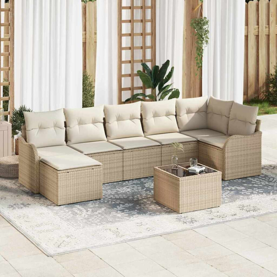 vidaXL Tuin Sofa Set met kussen 8 pcs Beige en wit Poly riet afbeelding 1