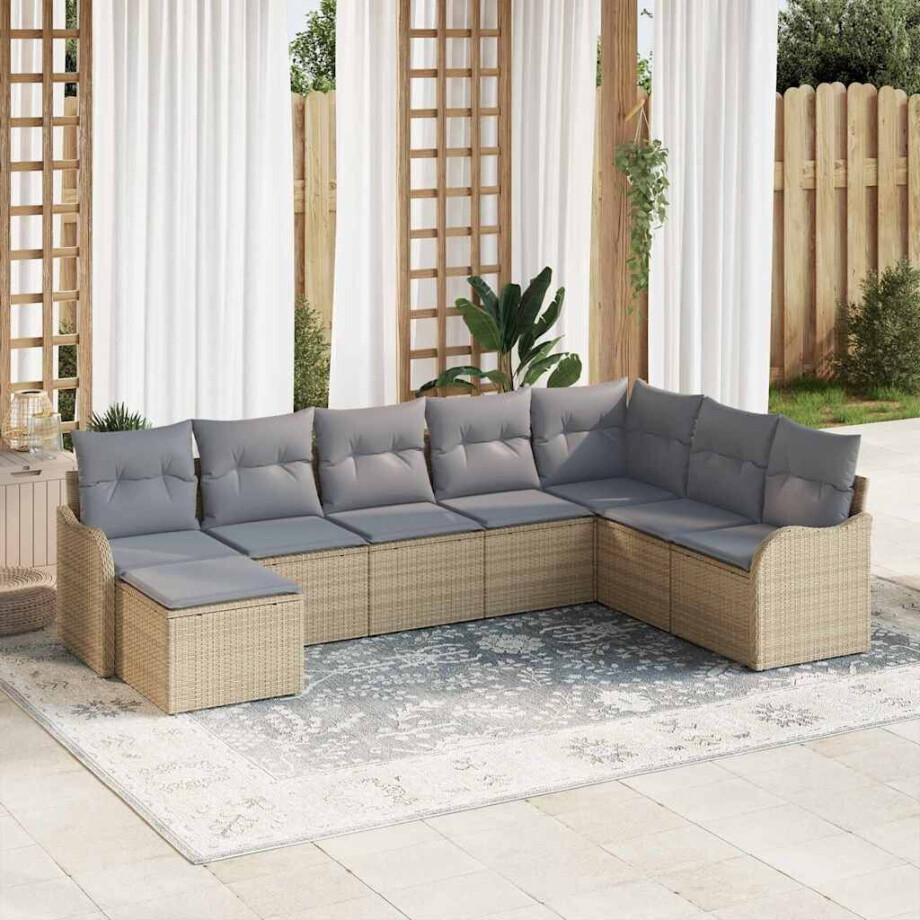 vidaXL Tuin Sofa Set met kussen 8 pcs beige en lichtgrijs Poly riet afbeelding 1