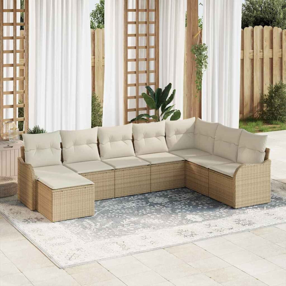 vidaXL Tuin Sofa Set met kussen 8 pcs Beige en wit Poly riet afbeelding 1