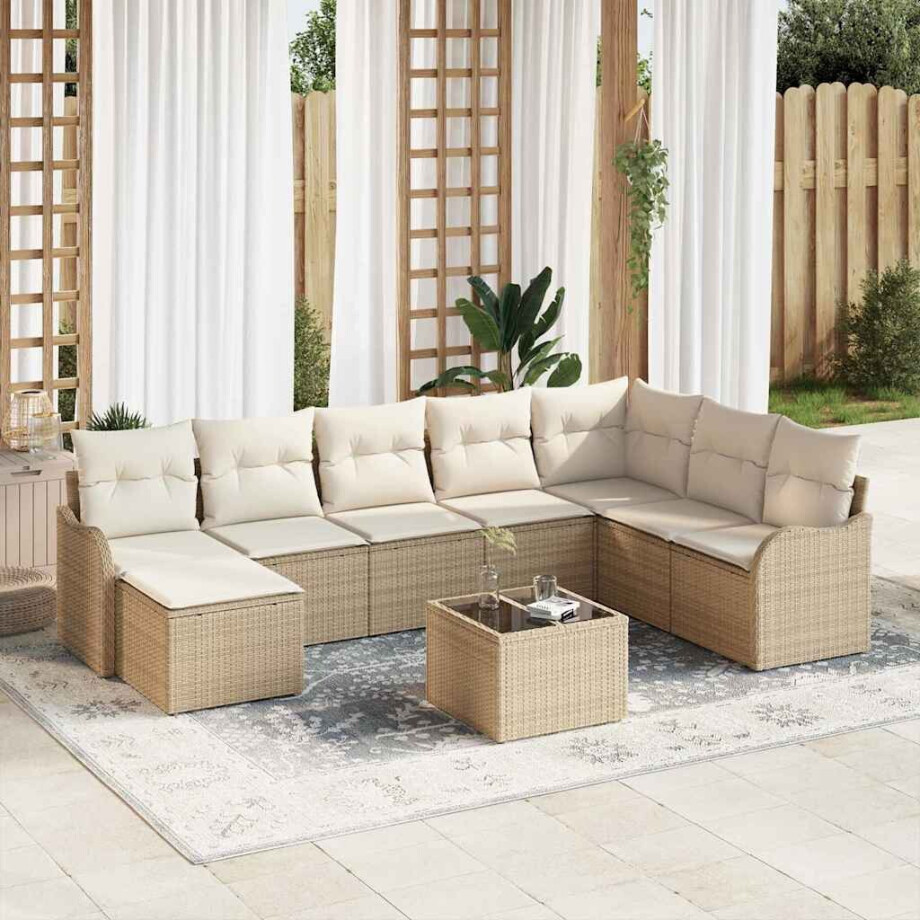 vidaXL Tuin Sofa Set met kussen 9 pcs Beige en wit Poly riet afbeelding 1