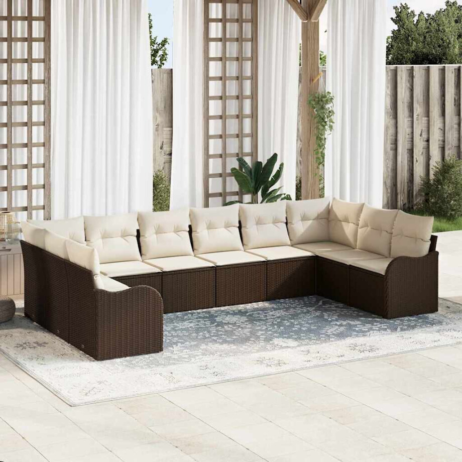 vidaXL Tuin Sofa Set met opslag 10 pcs Bruin en wit poly rattan afbeelding 1
