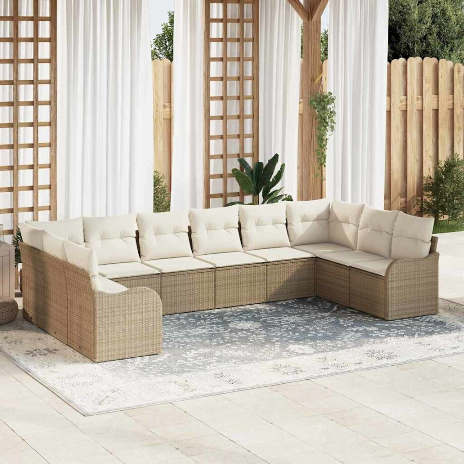vidaXL Tuin Sofa Set met opslag 10 pcs Beige en wit poly rattan afbeelding 1