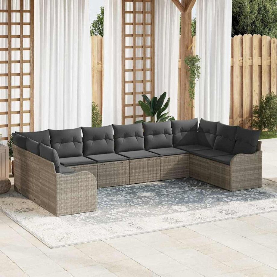vidaXL Tuin Sofa Set met kussen 10 pcs Lichtgrijs Poly riet vidaXL Tuin Sofa Set met kussen 10 pcs Lichtgrijs Poly riet afbeelding 1