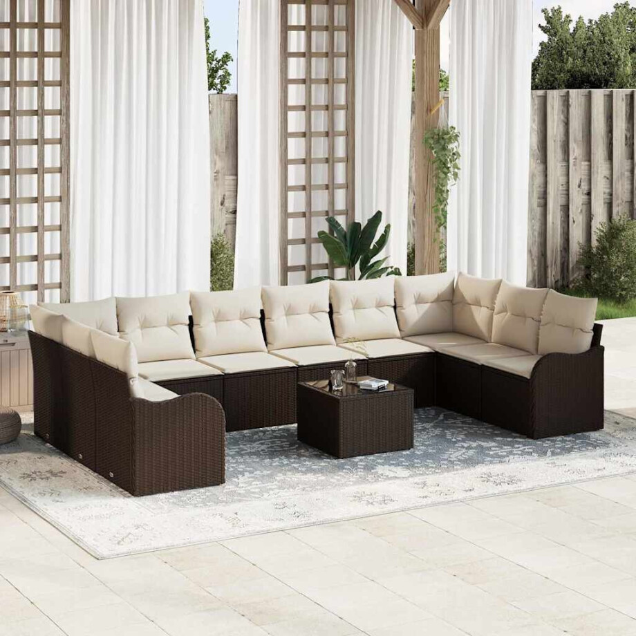 vidaXL Tuin Sofa Set met opslag 11 pcs Bruin en wit poly rattan afbeelding 1