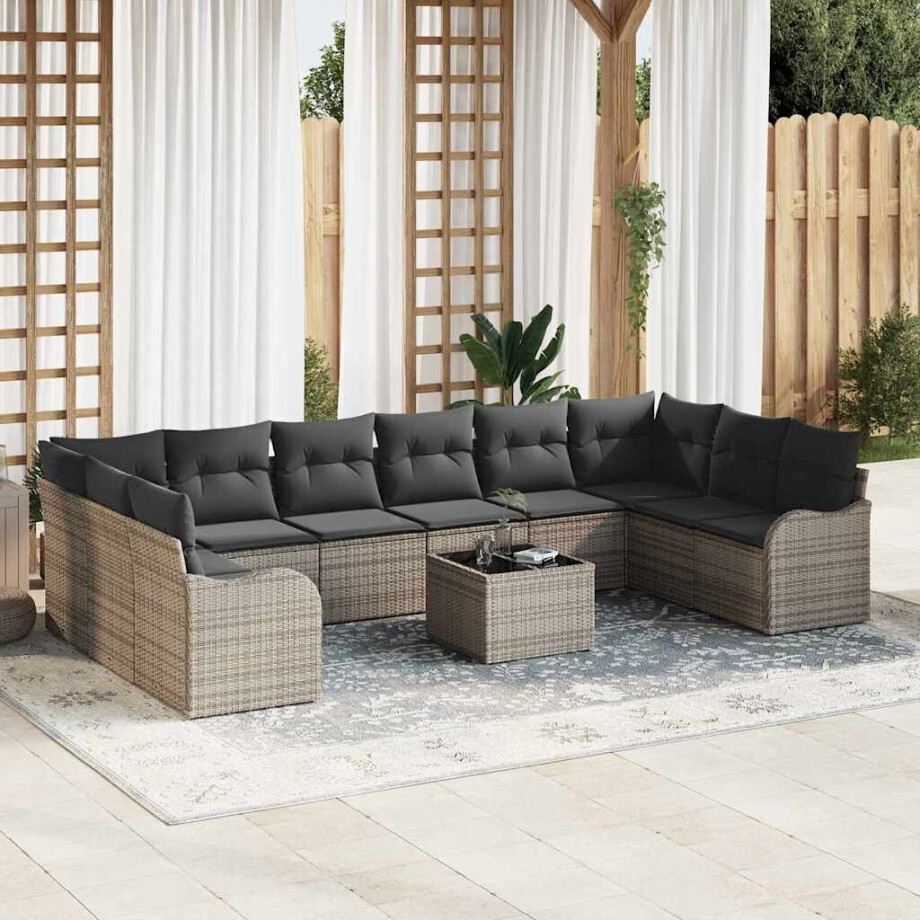 vidaXL Tuin Sofa Set met opslag 11 pcs Grijs poly rattan afbeelding 1