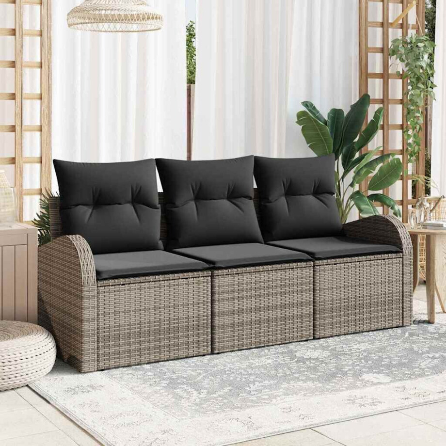 vidaXL Tuin Sofa Set met kussen 3 pcs Grijs Poly riet afbeelding 1