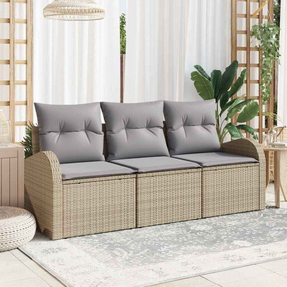 vidaXL Tuin Sofa Set met kussen 3 pcs beige en lichtgrijs Poly riet afbeelding 1