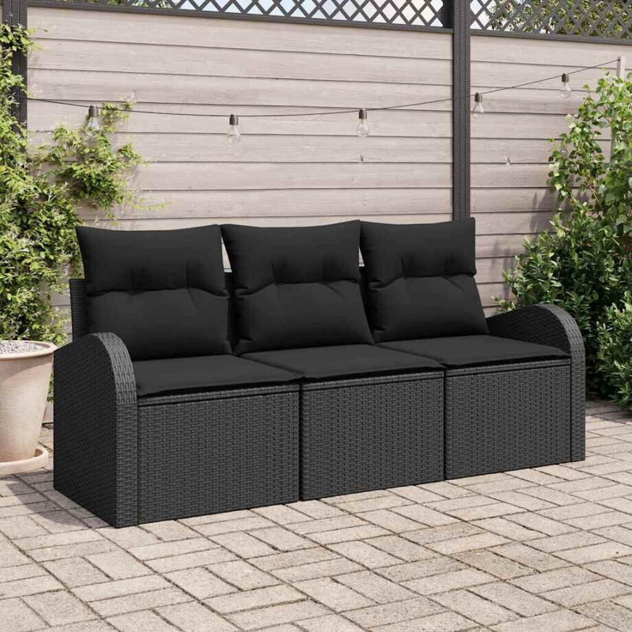 vidaXL Tuin Sofa Set met kussen 3 pcs Zwart Poly riet afbeelding 1