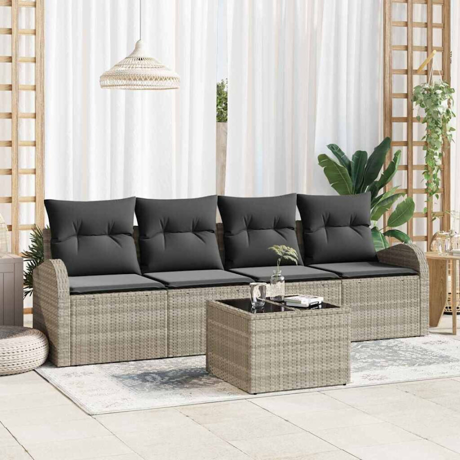 vidaXL Tuin Sofa Set met kussen 5 pcs Licht Grijs en Donker Grijs afbeelding 1