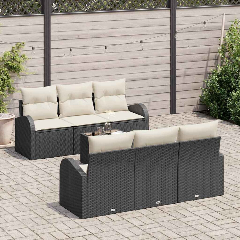 vidaXL Tuin Sofa Set met opslag 7 pcs Zwart en Crème poly rattan afbeelding 1