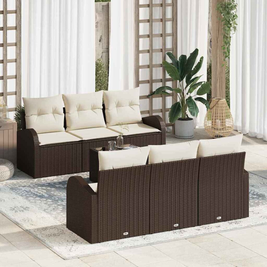 vidaXL Tuin Sofa Set 7 pcs Bruin en Crème Poly rattan, staal en glas vidaXL Tuin Sofa Set 7 pcs Bruin en Crème Poly rattan, staal en glas afbeelding 1