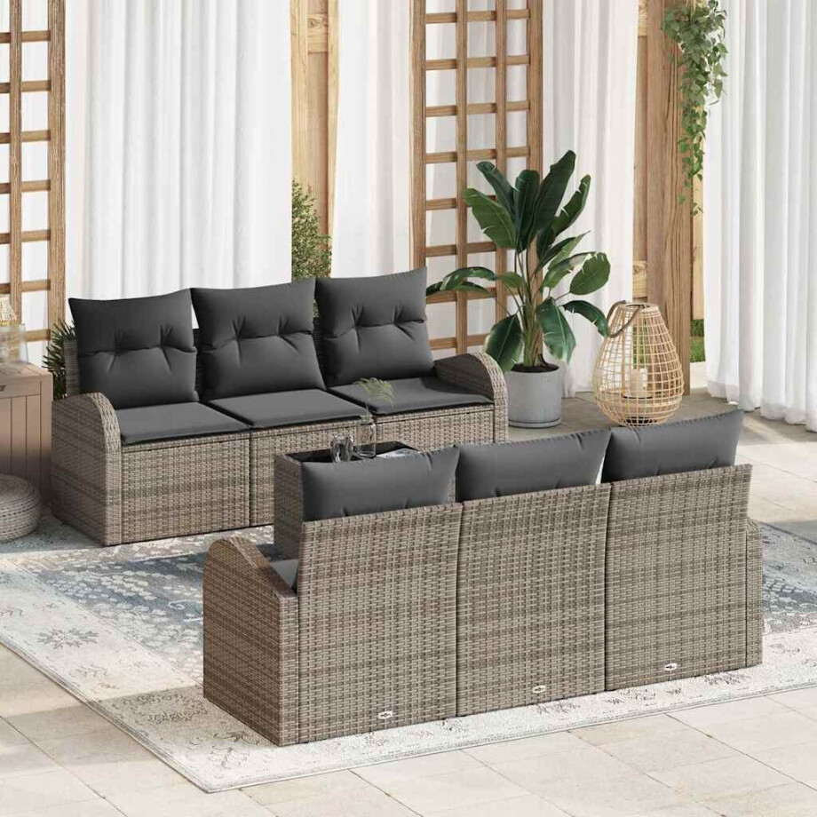 vidaXL Tuin Sofa Set met opslag met kussen 7 pcs Grijs poly rattan afbeelding 1