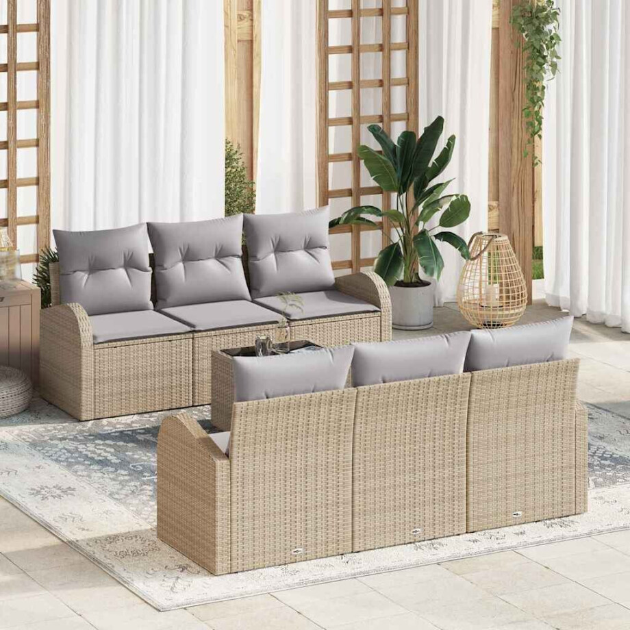 vidaXL Tuin Sofa Set met opslag 7 pcs Beige en Grijs poly rattan afbeelding 1